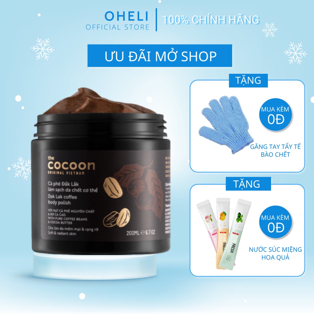 Tẩy tế bào chết Cocoon Cà phê Đắk lắk 200ml Chính hãng tặng Găng tay
