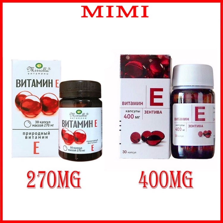 Viên uống Vitamin E đỏ Mirrolla 270mg &amp; 400mg của Nga Có Sẵn