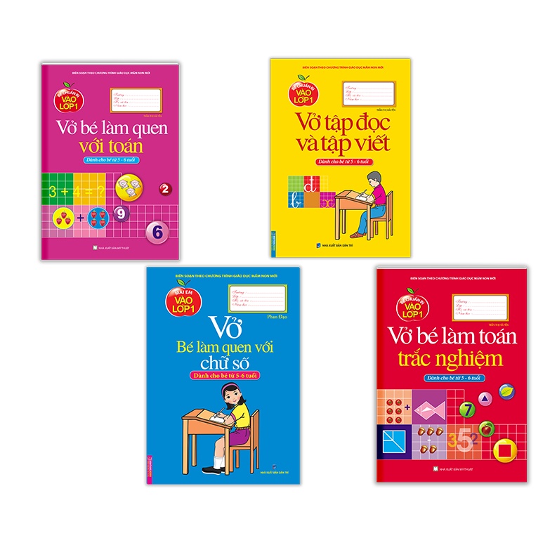 sách -Combo 4c Vở bé làm quen toán +tập đọc,tập viết+làm quen chữ số+làm toán trắc nghiệm
