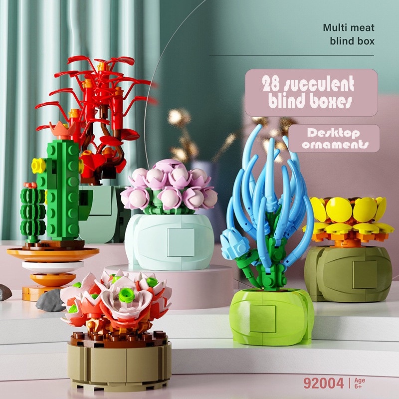 Blind Box Succulent Building Blocks Flower Plant Compatible Lego Small Particle Assembled Toy Gift