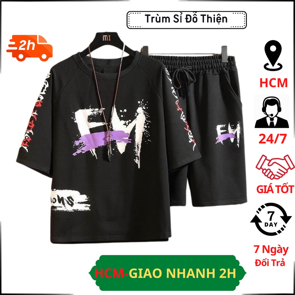 Đồ bộ nam FM gồm áo thun nam và quần đùi short dành cho nam nữ mặc nhà ngủ thể thao tập gym đi biển du lịch siêu ngầu