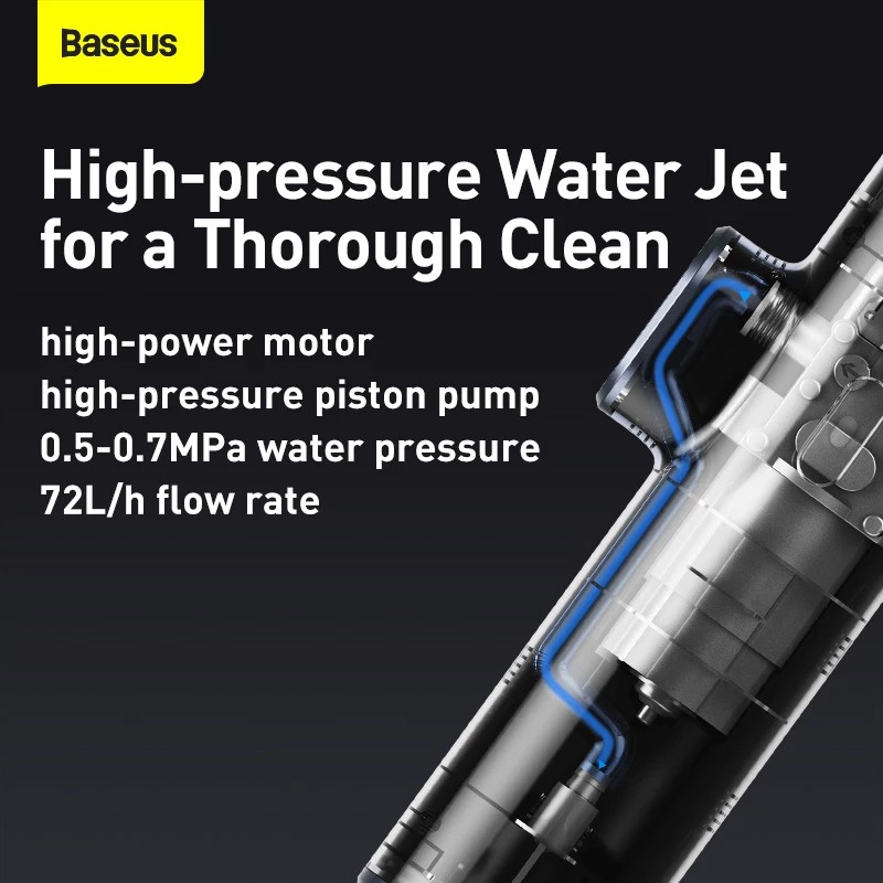 Vòi phun nước cao áp rửa xe cho ô tô Baseus áp lực cao vòi dài 68cm sử dụng pin sạc kèm dây dài 3.5m