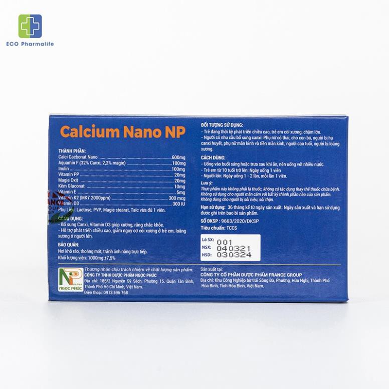 Viên uống Calcium Nano NP hộp 30 viên bổ sung canxi D3 giúp tăng chiều cao, chắc xương