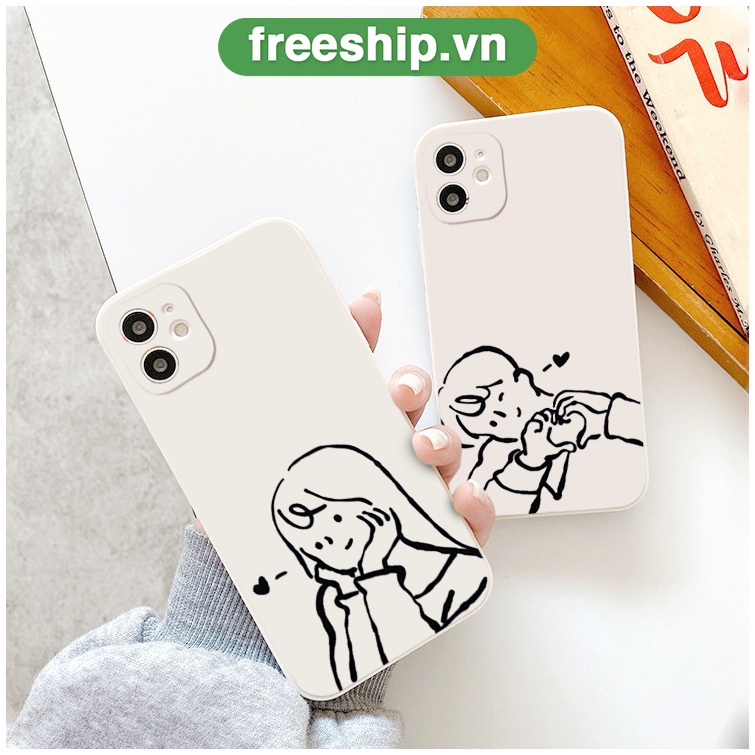 Ốp điện thoại iphone couple yêu nhau hình chibi đơn sắc cho iphone14/14pro/14plus/x/xr/xsmax/6/7/8 viền vuông bvc