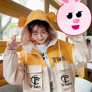 Áo khoác TFBOYS phối màu có túi có mũ đội tai thỏ in theo yêu cầu
