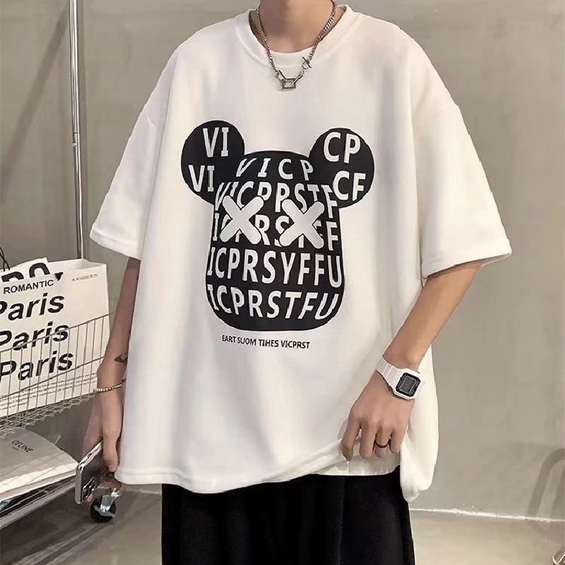 Áo Thun Tay Ngắn Dáng Rộng In Họa Tiết Hoạt Hình Phong Cách Hip Hop Đường Phố Hàn Quốc Thời Trang Cho Nam Và Nữ M-8XL