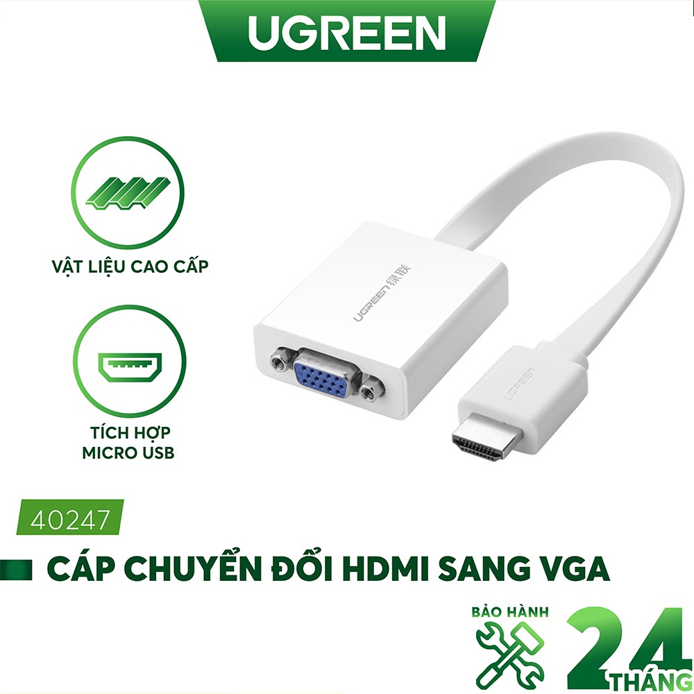 Cáp chuyển đổi HDMI sang VGA dây dẹt tích hợp cổng Audio 3.5mm + Micro USB UGREEN MM103