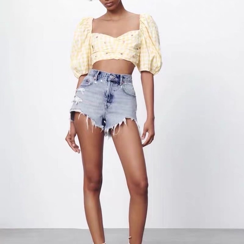 Áo tay bồng dáng croptop mẫu Zara xuất dư xịn like aut 99% mẫu mới 2022