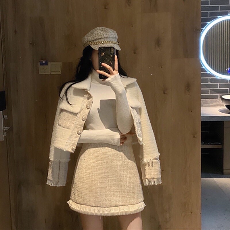 Áo khoác lông phối dạ tweed hàng qc