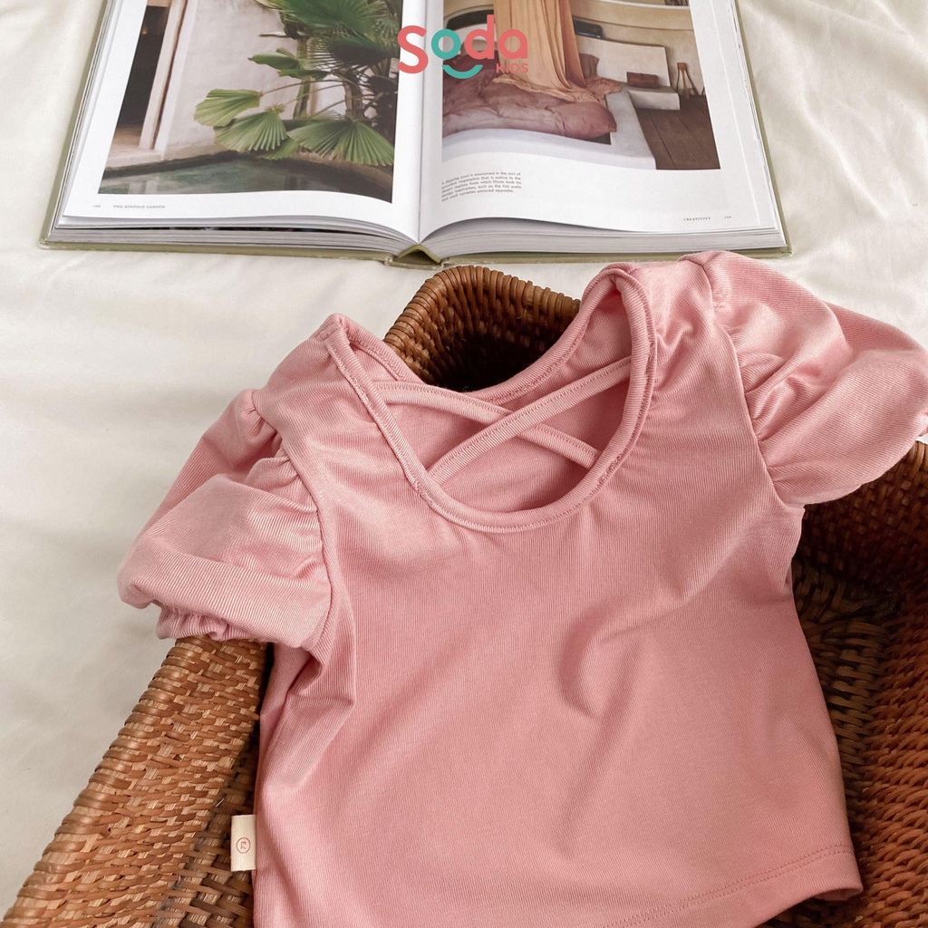 Áo thun bé gái tay bồng SODA KIDS thiết kế chéo lưng, chất liệu thun cotton co giãn 4 chiều, mềm, mịn, mát