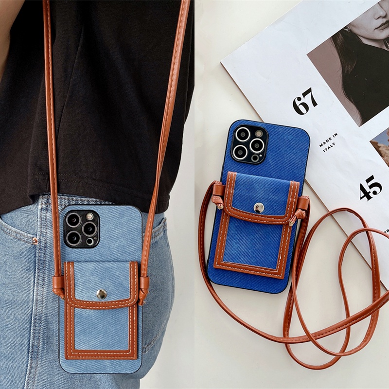 Ốp Điện Thoại Dạng Túi Đeo Vai Denim Đa Năng Cho iPhone 11 12 13 Pro Max 8 7 6 6s Plus X XR XS Max SE 2020