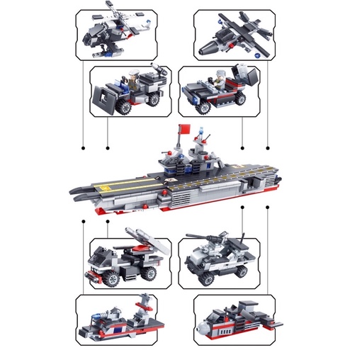 [HOT] Bộ đồ chơi xếp hình LEGO MINGDI tàu chiến 763 Mảnh, Lắp ráp 12 chiếc xe và máy bay Tphcm