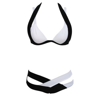 Bộ bikini 2 mảnh phối màu trắng đen độc đáo thời trang cho nữ