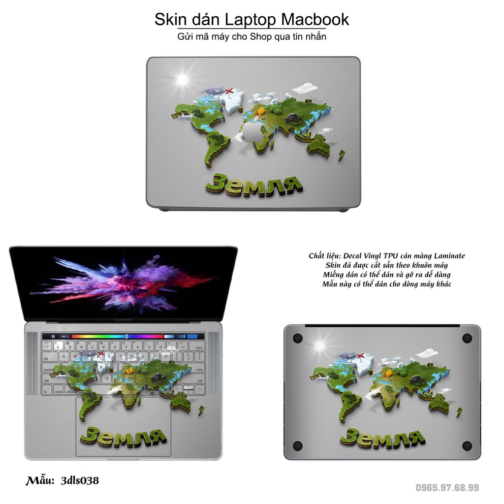 Skin dán Macbook mẫu 3D Green (đã cắt sẵn, inbox mã máy cho shop)