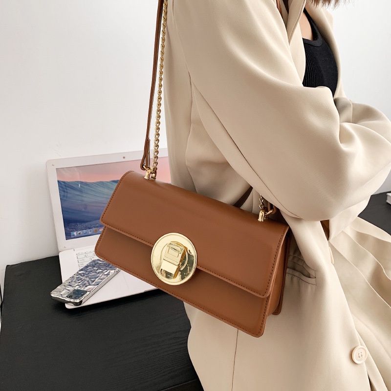 Túi xách IELGY đeo vai màu đen gắn dây xích kiểu cách cổ điển cho nữ