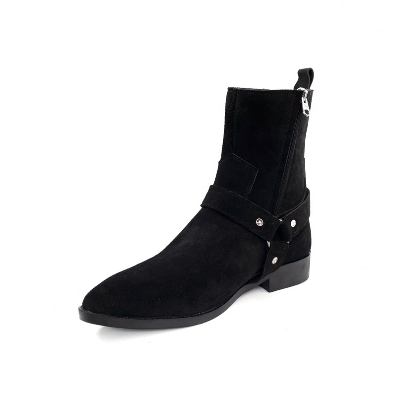 Giày nam chelsea boot da bò thật Harness Boot TEFOSS HT799 size 38-44- Da lộn đen mũi nhọn thời trang