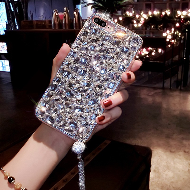 Ốp Điện Thoại Tpu Dẻo Đính Kim Cương Giả Và Tua Rua Cho iphone 15 14 13 12 11 pro max x xr xs max 7 8 plus Sự Bảo Vệ