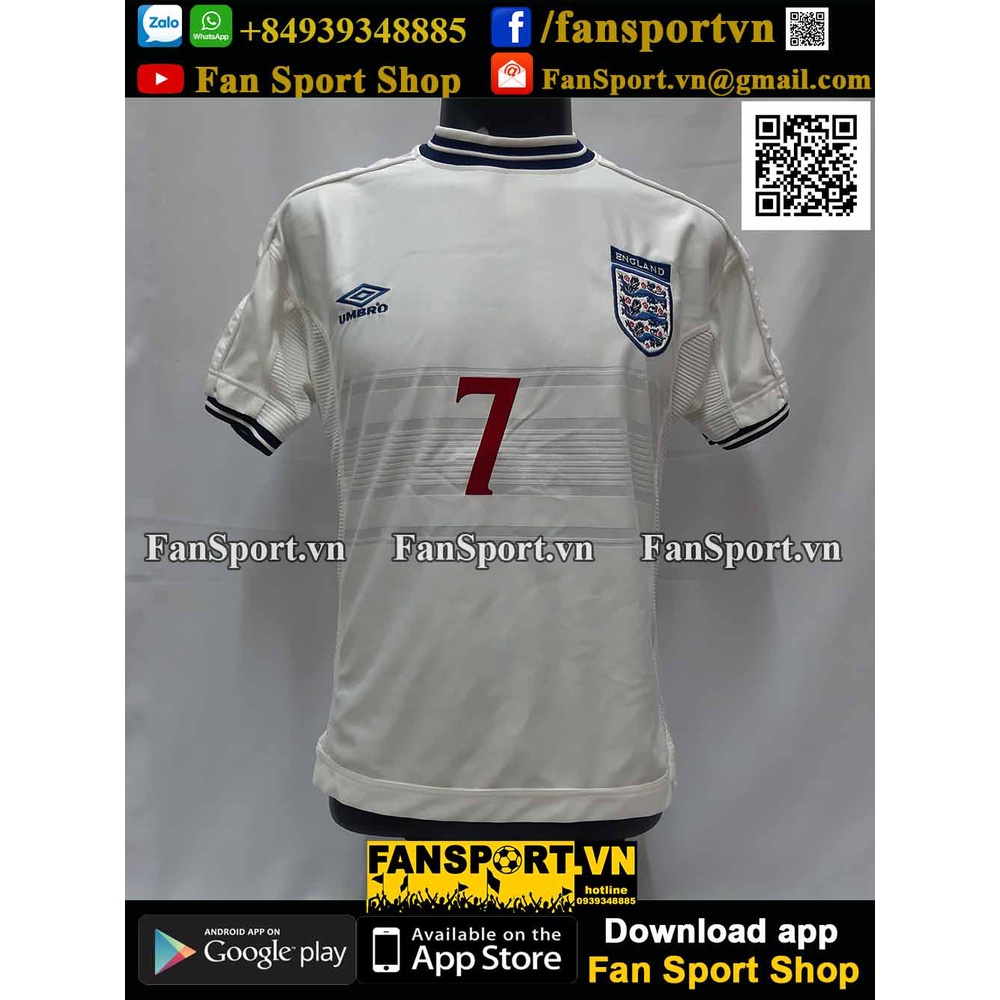 Áo đấu cầu thủ bóng đá David Beckham 7 England 1999-2000-2001 home shirt jersey white Umbro