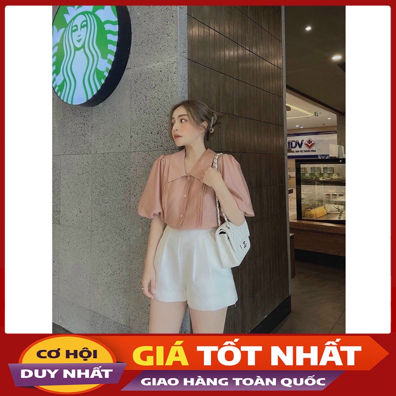 Sét Áo Sơ Mi Tay Bồng Kèm Quần Short Hàng Quảng Châu M016-Violet
