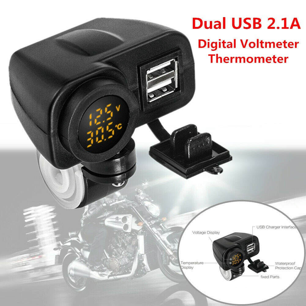 Sạc nhanh USB có vôn kế DC12V cho điện thoại và xe mô tô