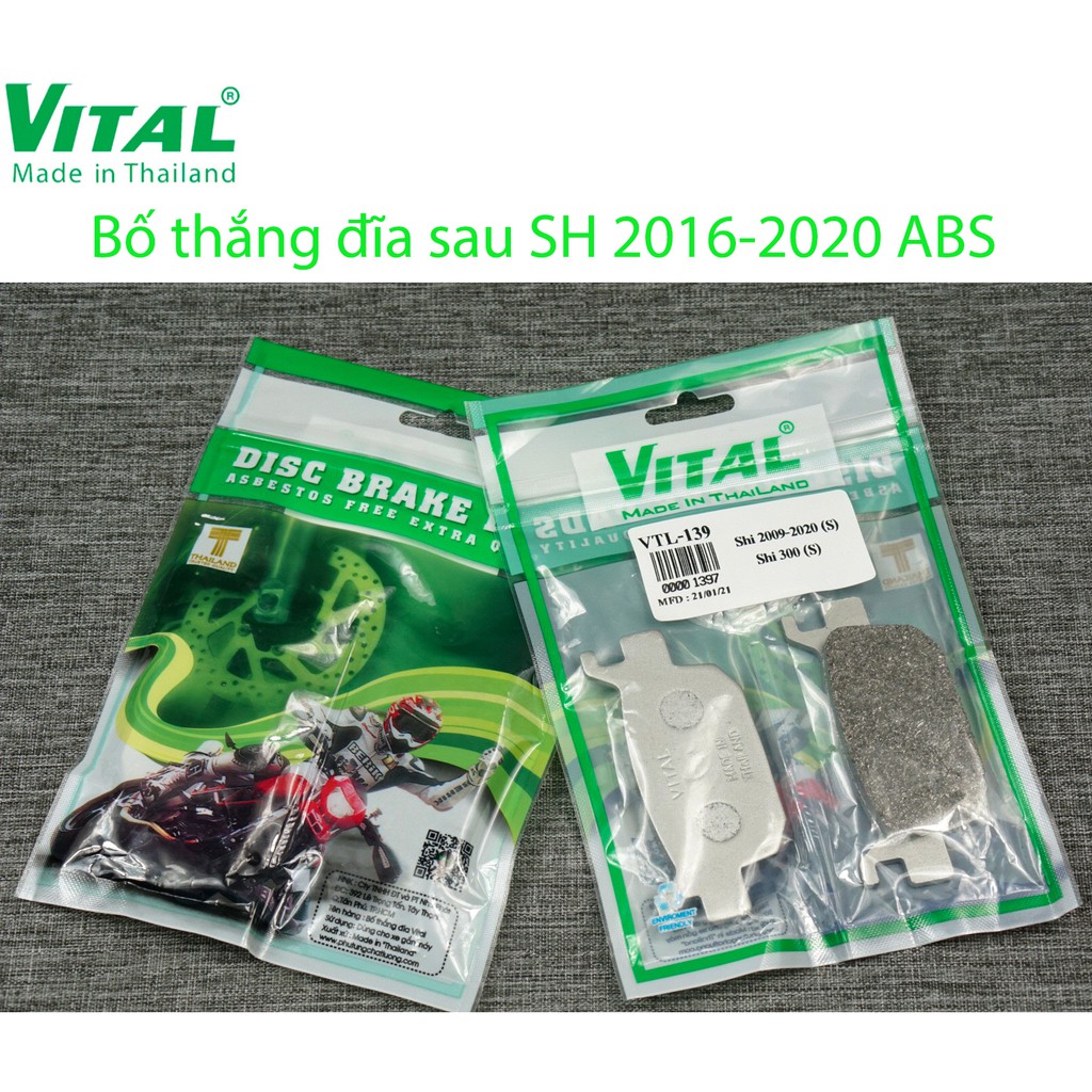 Bố thắng đĩa sau  sh 125/150/sh sau 300i/trước sh có ABS 2016 -2021 VITAL - Má phanh xe máy, bố thắng đĩa VITAL Thái lan