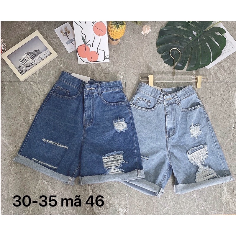 Quần Short Ngố Jean Nữ Size Đại Lưng Cao Rách, Quần Short Nữ Bigsize Đến 80kg Hàng VNXK Ms46