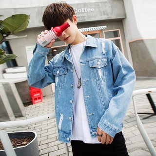 Áo Khoác Jeans Rách, Denim Jacket Nam Rách Chất Đẹp, Áo Bò Nam Hàn Quốc