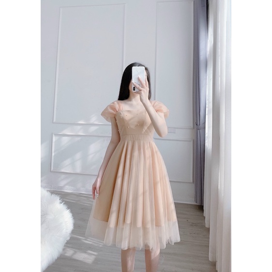 Váy quai ngọc pha voan