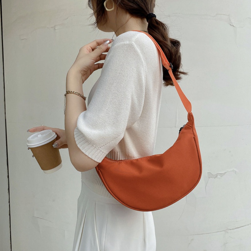 Seng Túi Xách Đeo Vai / Cầm Tay Hình Bán Nguyệt Bằng Nylon Có Khóa Kéo Phong Cách Cổ Điển Cho Nữ