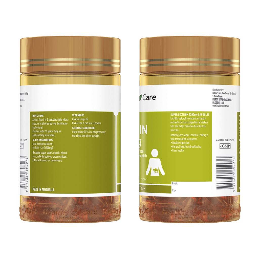 Mầm đậu nành úc healthy care tăng vòng 1 Super Lecithin 1200mg 100 viên uống đẹp da cân bằng nội tiết tố - Chính Hãng