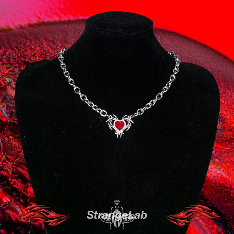 Vòng cổ Thép Titan Mặt Trái Tim Đính Đá Đỏ Cá Tính