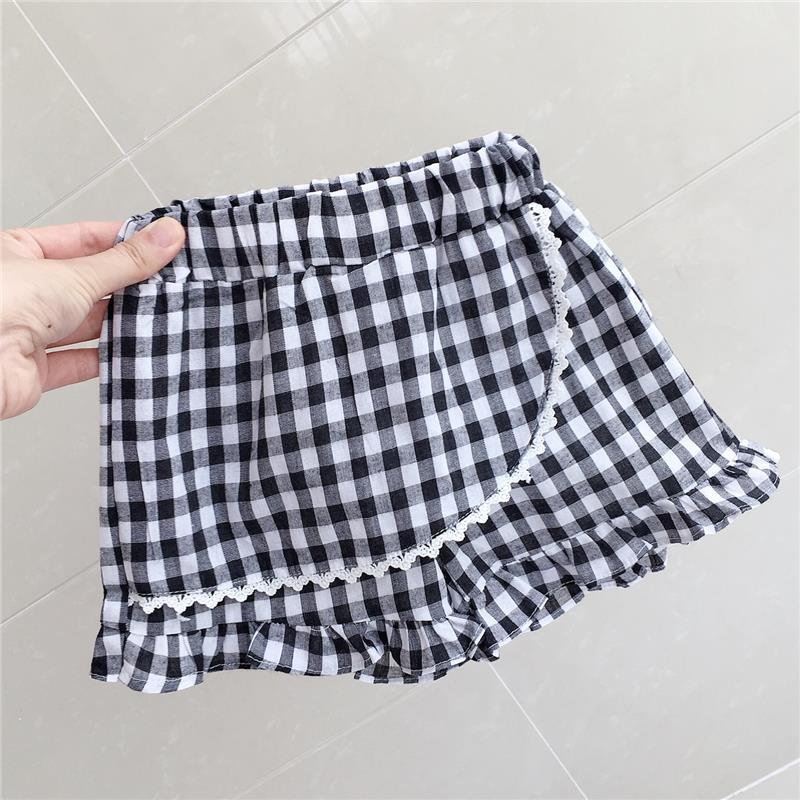 Quần Short Legging Giả Váy Mỏng Sọc Ca Rô Đen Trắng Thời Trang Mùa Hè Cho Bé Gái