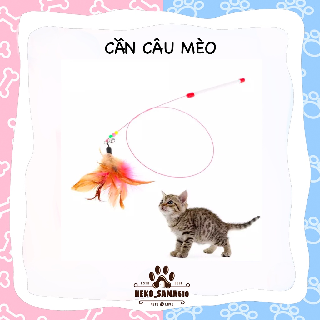 Cần câu mèo dây thép có chuông + lông vũ/cá bông
