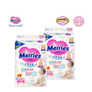 Combo 2 Tã/bỉm dán Merries size M - 64 + 4 miếng (Cho bé 6 - 11kg)