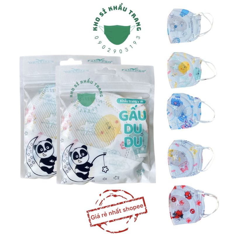 Khẩu trang Gấu DUDU Famapro túi 10 cái mix hình