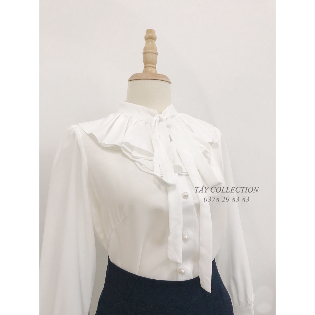 Sơ Mi Công Sở Nữ Cột Nơ Phối Cổ Bèo Hàng Shop Vải Nhập Cao Cấp, May kĩ