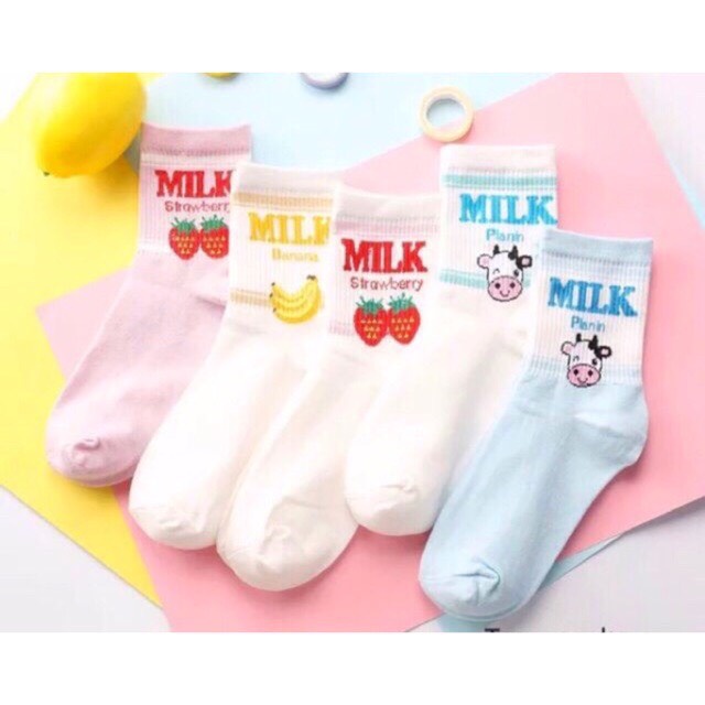 Tất nữ cổ cao ulzzang phong cách Hàn Quốc, vớ nữ cotton phối họa tiết siêu dễ thương