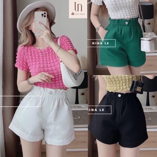 Quần short nữ cạp cao ống rộng co giãn 4 chiều, Quần đùi nữ lưng cao vải xốp tổ ong cao cấp