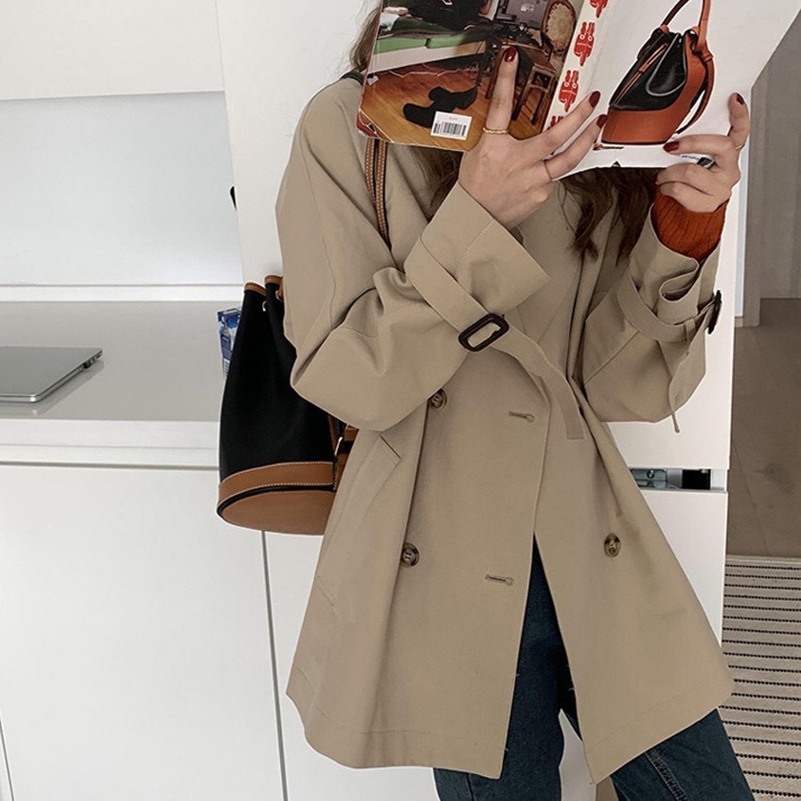 Áo khoác kaki tay dài phong cách Hàn Quốc retro thời trang cho nữ