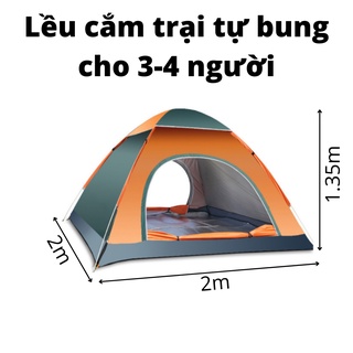 Lều cắm trại 3-4 người tự bung kt 2x2x1.35m, liều cắm trại 2 cửa mini đi cắm trại du lịch dã ngoại ngoài trời