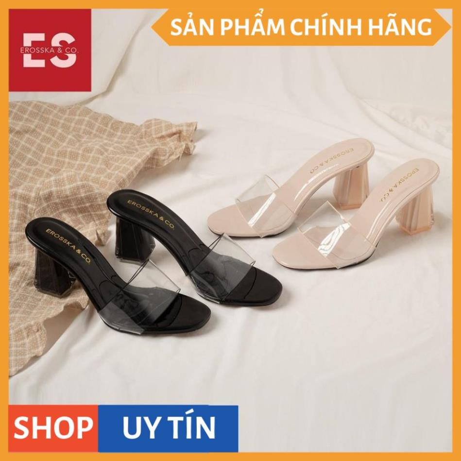 Dép mule cao gót quai trong Erosska thời trang mũi vuông gót trong cao 9cm màu nude _ EM040 | BigBuy360 - bigbuy360.vn