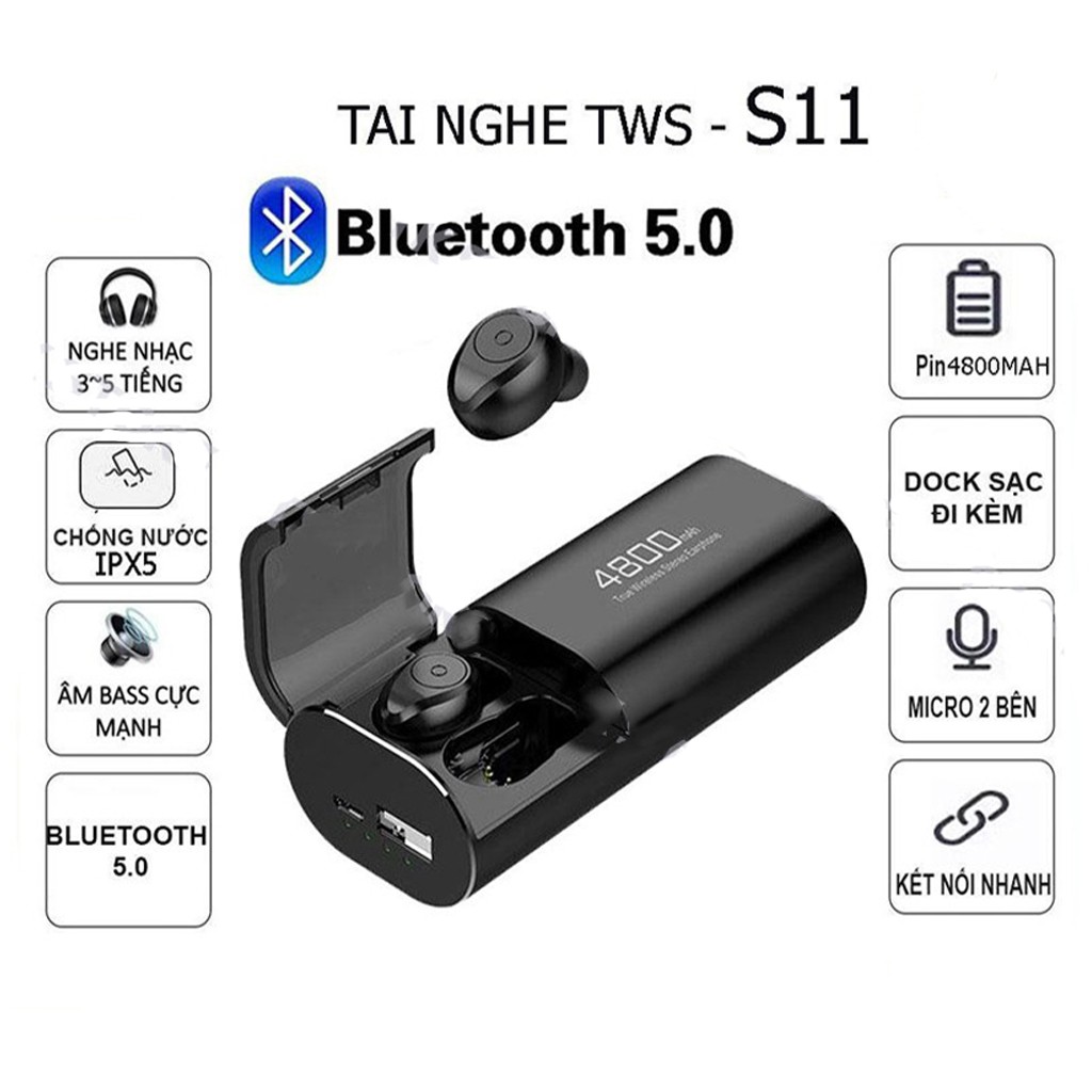 [Full Box] Tai nghe Bluetooth True Wireless 5.0 AMOI S11 bản nút bấm