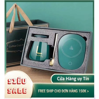Cốc hâm nóng đồ uống kèm đế điện bộ ly sứ kèm đế điện hâm nóng trà cafe hâm sữa Tặng kèm thìa vàng Gia Dụng Lê Huyền