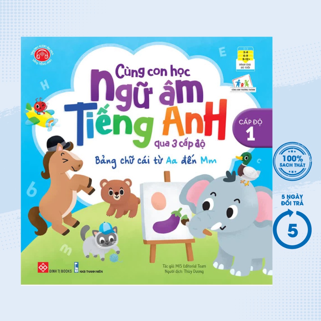 Sách - Cùng Con Học Ngữ Âm Tiếng Anh Qua 3 Cấp Độ - Bảng Chữ Cái Từ Aa Đến Mm - Cấp Độ 1 - DTI