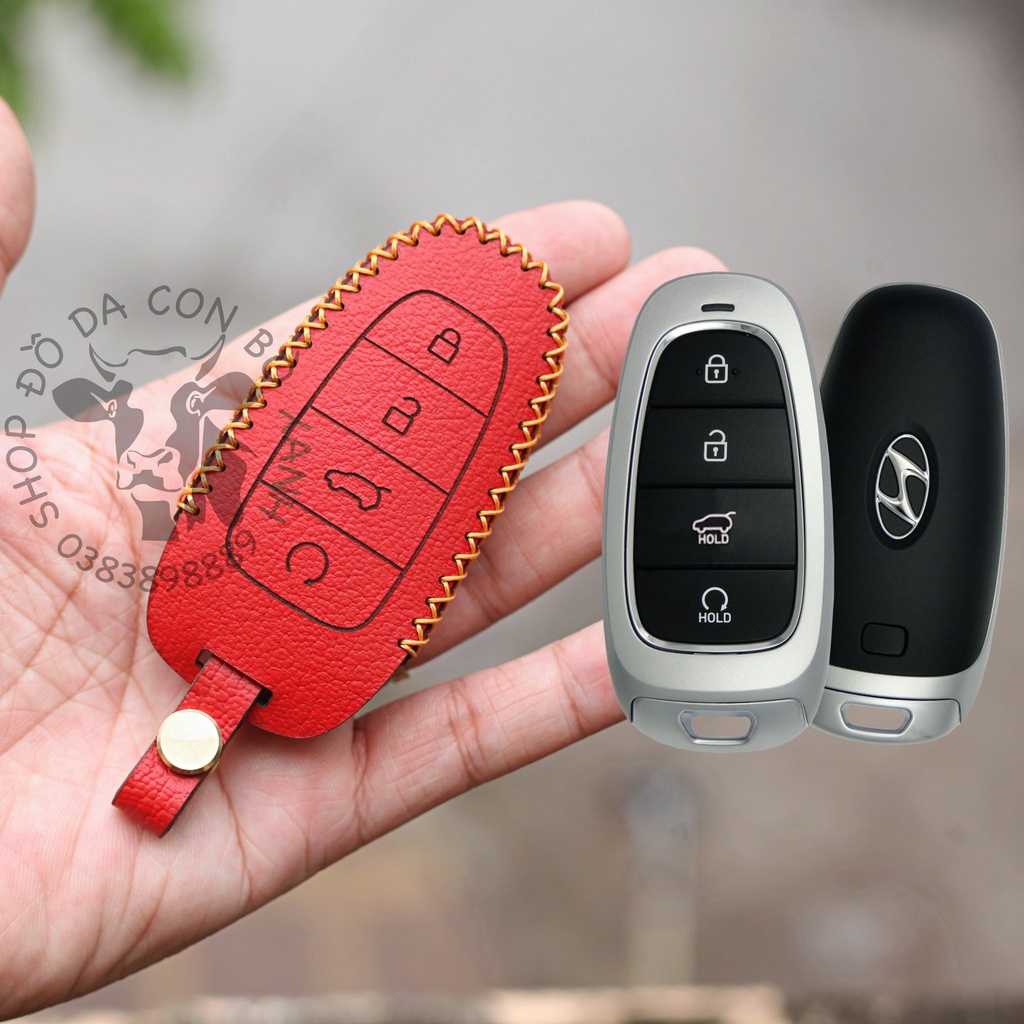 [Màu đỏ] Bao da chìa khoá Hyundai SantaFe 2021, tucson 2022 allnew handmade da thật 011