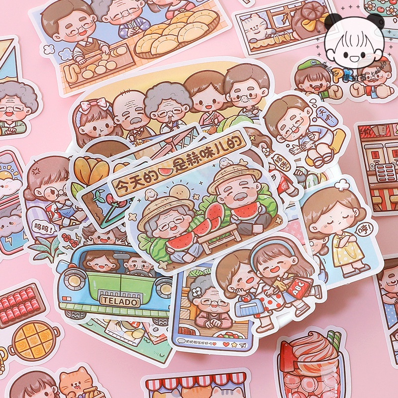 Peach 40Pcs Cute family stickers Journal Scrapbook Decor Sticker
