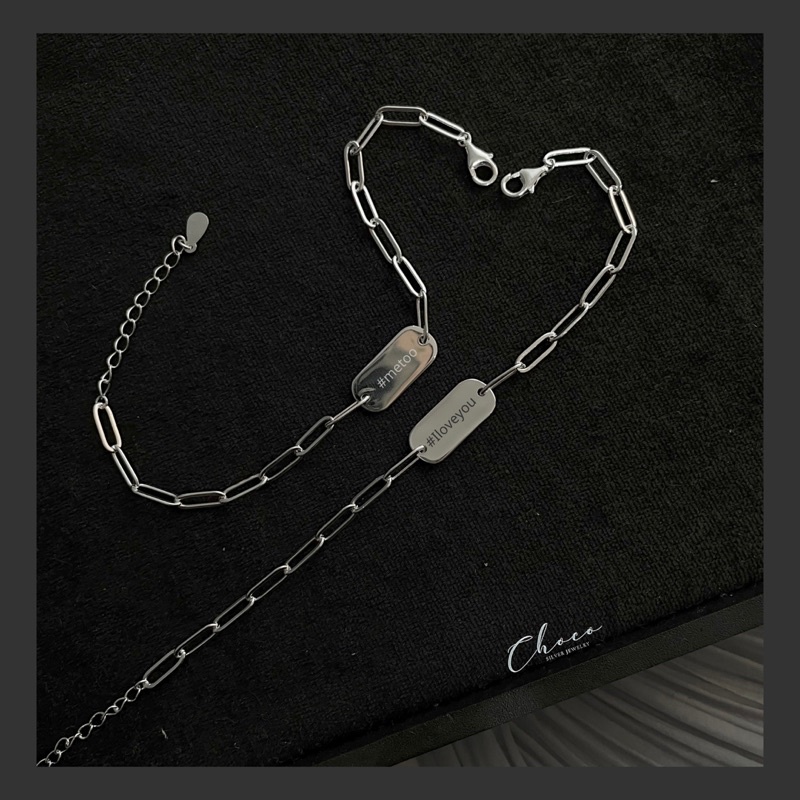 Vòng tay bạc xích mặt khắc Choco Jewelry