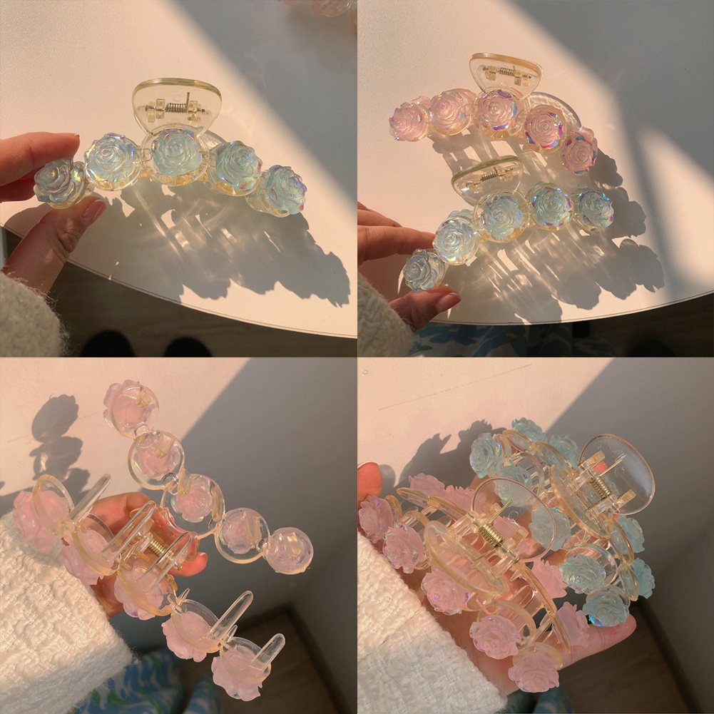 Kẹp Tóc Càng Cua Trong Suốt Đính Hoa Trà Làm Bằng Thủ Công Phong Cách Vintage