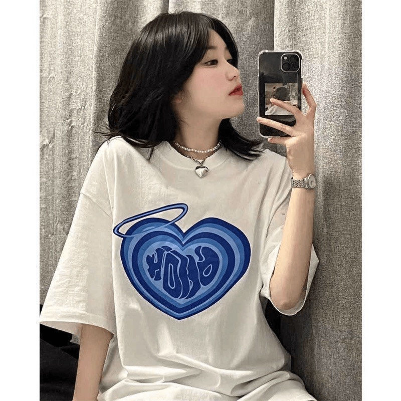 Áo Thun Nữ OVER SIZE In Hình Tim Trước Ngực Siêu Dễ Thương MB