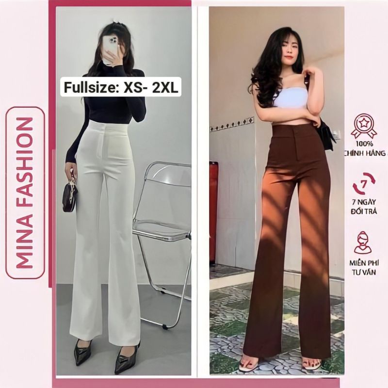 Quần ống loe lưng cao nữ công sở cao cấp vải màu đen